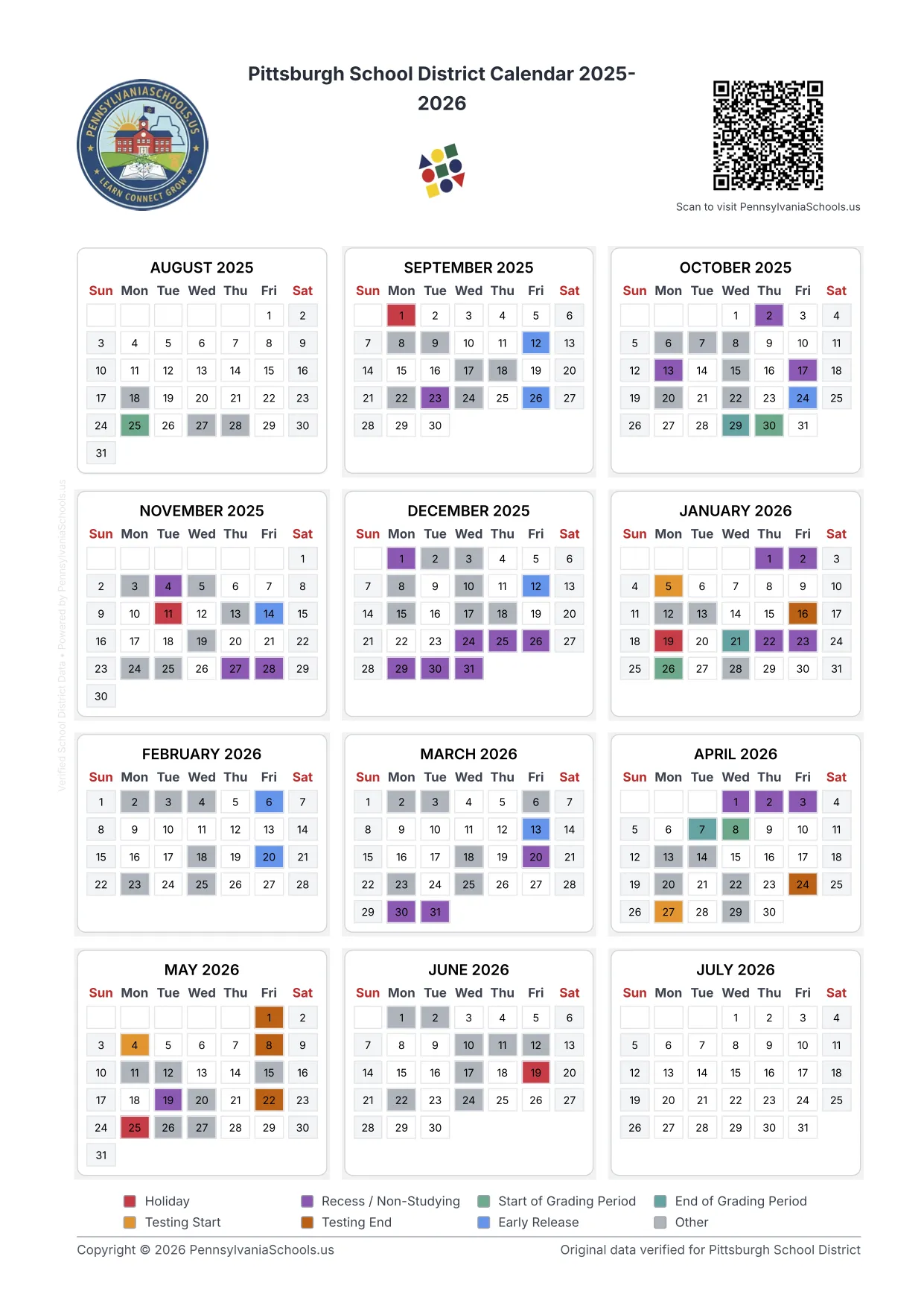 PennsylvaniaSchools.us PDF Calendar Preview